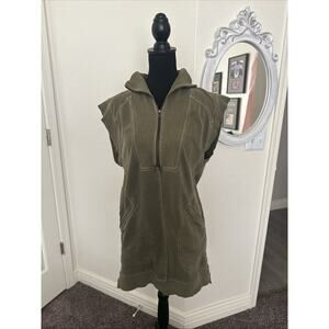 ANTHROPOLOGIE Daily Practice Meru Olive Green Mini Sweatshirt Dress Medium Boho